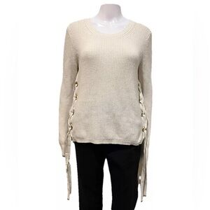 Michael Kors Knit Sweater Side Ties Grommets Sz Medium Cream Ivory
